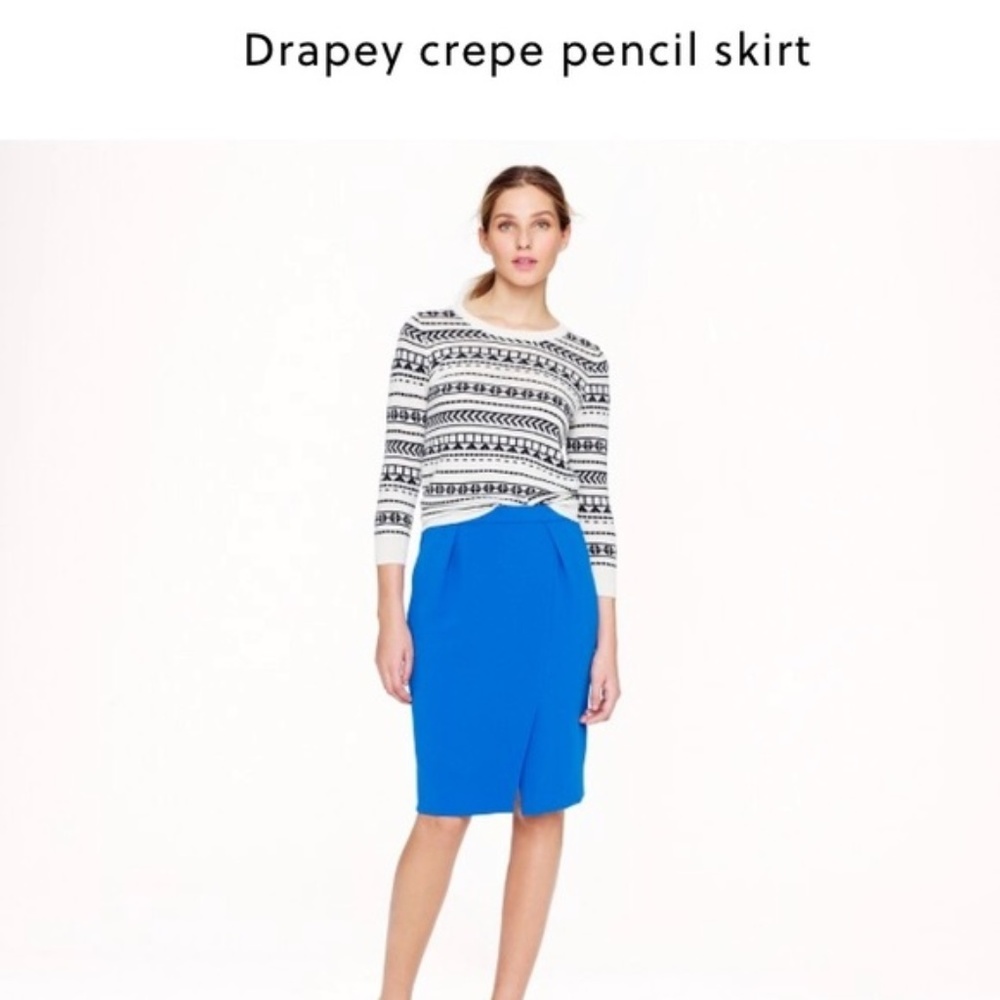 J Crew blue drapey crepe pencil skirt w slit